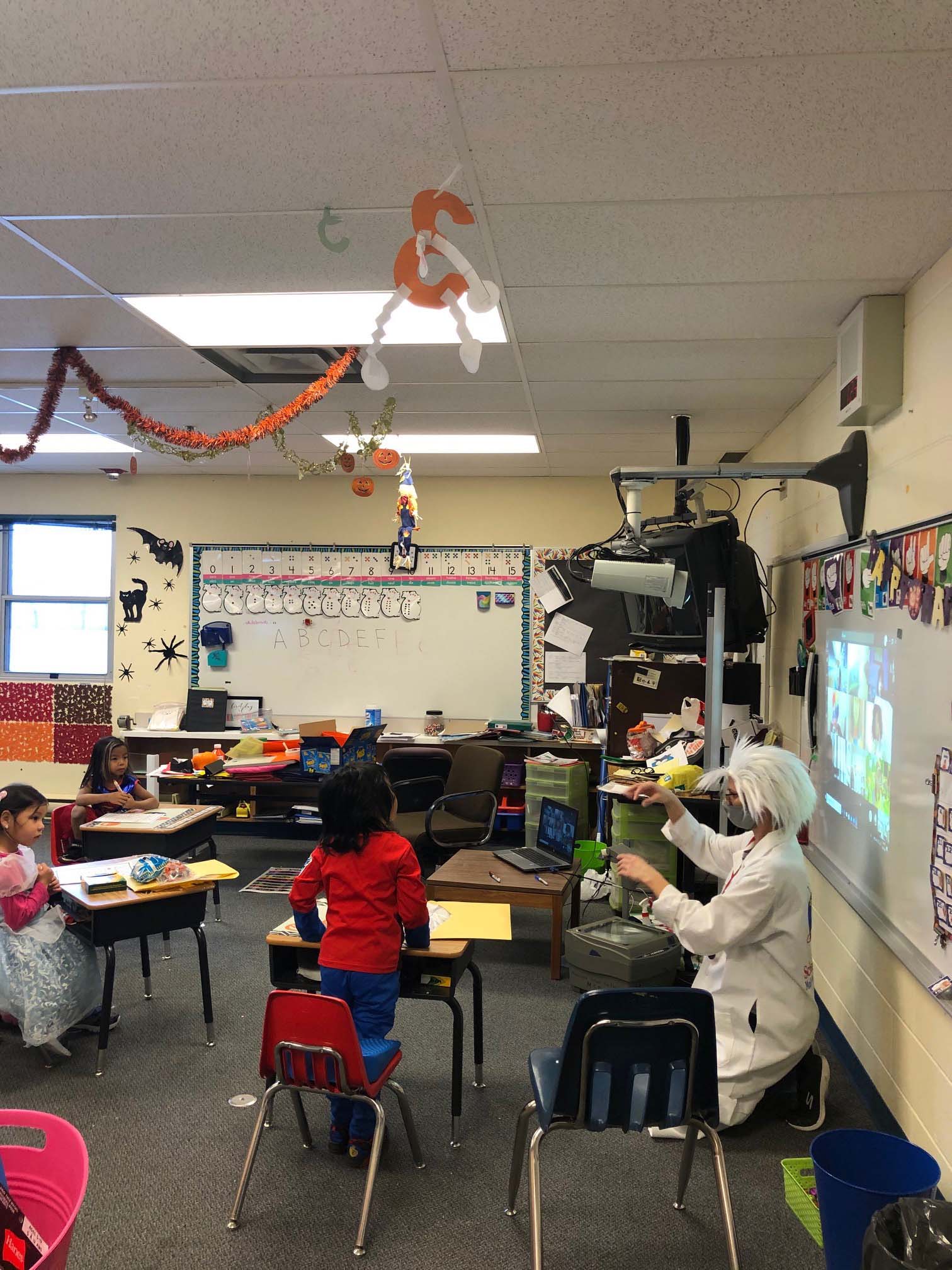 Halloween party with students remote learning from home